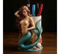 Sexy Mermaid Pen Holder, Mermaid Pen Holder Statues, Hot Mermaids Figurines Decor, Mediterranean Princess Pencil Vase for Home Office Desk School (b)