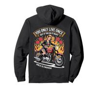 Sexy Motorcycle Woman Rider Biker Babe Only Live Once Flames Pullover Hoodie
