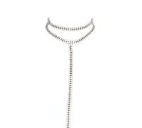 Sexy Multilayered Long Choker Necklaces Double Layer Crystal Full Rhinestone Choker Necklace Pendant Statement Necklaces Luxury Jewelry for Women Nightclub Party(Silver)