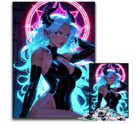 Sexy Neon Anime Devil Girl Jigsaw Puzzles for Adults 1000 Piece Difficult Puzzles for Adults Interactive Family Game Brain Challenge Educational Toy 1000 PCS(75x50cm)