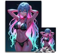 Sexy Neon Anime Girl in Bikini Jigsaw Puzzles for Adults 1000 Piece Paper Puzzles for Mother'S Day Birthdays Christmas 1000 PCS(38x26cm)