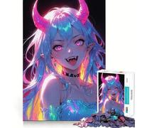 Sexy Neon Demon Girl 1000 Piece Jigsaw Puzzles for Adults Teenagers Memory Upgrade Light Relax Sharp Cut Lovely Gift 50x75cm