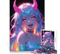 Sexy Neon Demon Girl 1000 Piece Jigsaw Puzzles for Adults Teenagers Memory Upgrade Light Relax Sharp Cut Lovely Gift 50x75cm
