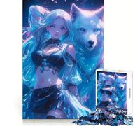 Sexy Neon Girl And Wolf 1000 Pieces Jigsaws Adults Puzzles Mind Exercise Toy Shared Fun Precision Cut Art Display 38x26cm