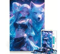 Sexy Neon Girl And Wolf 1000 Pieces Jigsaws Adults Puzzles Mind Exercise Toy Shared Fun Precision Cut Art Display 38x26cm