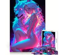 Sexy Neon Wolf Woman 1000 Piece Jigsaw Puzzles for Adults Memory Boost Family Joy Pattern Assembly Santa Wish Pick 50x75cm