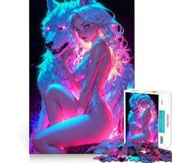 Sexy Neon Wolf Woman 1000 Piece Jigsaw Puzzles for Adults Memory Boost Family Joy Pattern Assembly Santa Wish Pick 50x75cm