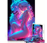 Sexy Neon Wolf Woman Jigsaw Puzzles for Teenagers 1000 Mind Exercise Toy Home Activity Precision Cut Wall Art Decor 38x26cm