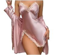 Sexy Nightgown for Women Mesh Floral Slit Pleated Lingerie V Neck Mini Dress, Exotic1& Pink,M
