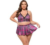 Sexy Nightwear For Women School Girl Outfit Women Sexy Plus Size Sexy Lingerie Plaid Suit Sexy Lingerie Uniform Set Bra And Skirt Maid Costume Clearance Hot Pink