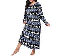 Sexy Nighty Womens Cotton Nightdresses Women Plus Size Sleepwear Round Neck Long Sleeve Printed Nightdress Pajamas Satin Nightdress Womens Long Nightie (Blue, XXXXXL)