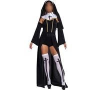Sexy Nun Costumes for Women Naughty Nun Outfits with Accessories Halloween Mother Superior Costume for Role Play Theme Party (A-Black, L)