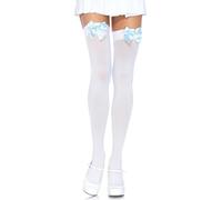 Sexy Nylon Stockings - Sweet Girls Thigh High Long Socks Style Cute Bowknot Summer Thigh High (White/Light Blue)