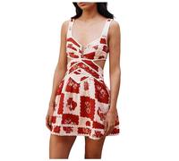 Sexy Off Shoulder Sleeveless Pathwork Print Bodycon Party Clubwear Holiday Dress Autumn Dresses Women, Red (watermelon red), M