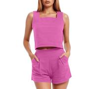 Sexy Outfit - Two Piece Sets Shorts And Crop Tops Matching Trendy Clothing
