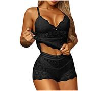 Sexy Outfits Women UK Lace 3 Piece Pjs Sets V Neck Camisole Tops and Slim Shorts with Brief Plain Co Ord Sets Comfort Underwear Summer Lounge Wear Home Nightwear Soft Sleepwear