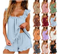 Sexy Pajamas Women Women's Pyjamas Sets 2 Piece Cute Ruffle Cami Top and Flowy Shorts Nightwear Cotton Soft Comfortable Loungewear Loose Solid Color Summer Nightwear Ridal Pajama Blue