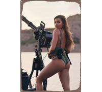 Sexy Pin up Girl Metal Tin Signs Vintage Military Sexy Women with Guns Poster Girl Decoration Funny Man Cave Art for Home Bar Pub Club Bathroom Man Cave Garage 12x16 Inch
