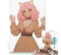 Sexy Pink Hair Cat Girl 1000 Piece Jigsaw Puzzles for Adults Memory Boost Family Joy Pattern Assembly Santa Wish Pick 50x75cm