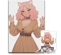 Sexy Pink Hair Cat Girl Puzzles for Adults 1000 Piece Brain Challenge Learning Game Thoughtful Surprise for Celebrations Size 38x26cm