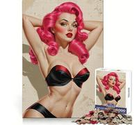 Sexy Pink Haired Pin-up Illustration Jigsaw Puzzle for Adults 1000 Pieces Mind Exercise Toy Together Fun Precision Cut Unique Gift 38x52cm