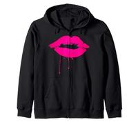 Sexy Pink Hot Lips T Shirt: Neon 80s Lipstick Kiss Party Tee Zip Hoodie