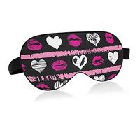 Sexy Pink Women Lips White Hearts Seamless On Black Eye Masks Cover Blocks Light Sleep Mask Shade Cover Blindfold Relaxing Eyeshade Cover with Adjustable Head Strap for Men Women Kids