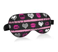 Sexy Pink Women Lips White Hearts Seamless On Black Eye Masks Cover Blocks Light Sleep Mask Shade Cover Blindfold Relaxing Eyeshade Cover with Adjustable Head Strap for Men Women Kids