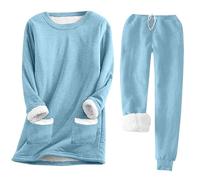sexy pjs for women sets christmas pjs couple set shorts Pyjamas for Women 2 Piece Pyjamas Sets Warm Soft Fleece Pajamas With Pockets Winter Long Sleeve Crewneck Tunic Tops And Wide pj sets for women