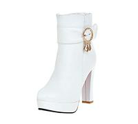 Sexy Platform High Heel Ankle Boots For Women Stylish Thick Sole Fashion Footwear Comfortable Party Shoes (White, 6)