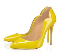 Sexy Pointed Toe High Heels for Women's, Patent Leather Slip-on Party Stilettos Heel Fashion Comfortable Dress Shoes Elegant Wedding Evening Banquet Pumps,Yellow,2 UK