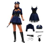 Sexy Policewoman Costume for Women,Woman Officer Cosplay Uniform,7PCS Halloween Policewoman Costume Dress Outfit with Baton and Belt for Carnival Party (Navy Blue, XL)