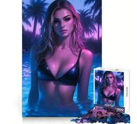 Sexy Pool Neon Girl Jigsaw Puzzles 1000 Piece for Teenagers Enhance Memory Leisure Time Solid Cut Santa Wish Item 38x52cm