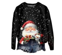 Sexy Pullover Women's Funny Christmas Print Pullover Crew Neck Long Sleeve Christmas Jumper Christmas Xmas Sweatshirt Festive Teenager Girls Long Sleeve Shirt Jumper Tops Christ Wrap Cardigan, black