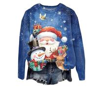 Sexy Pullover Women's Funny Christmas Print Pullover Crew Neck Long Sleeve Christmas Jumper Christmas Xmas Sweatshirt Festive Teenager Girls Long Sleeve Shirt Jumper Tops Christ Wrap Cardigan, blue, M