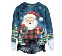 Sexy Pullover Women's Funny Christmas Print Pullover Crew Neck Long Sleeve Christmas Jumper Christmas Xmas Sweatshirt Festive Teenager Girls Long Sleeve Shirt Jumper Tops Christ Wrap Cardigan, sky