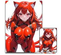 Sexy Red Catgirl Anime Illustration Red Series Collection Jigsaws 1000 Pieces for Adults Impossible Jigsaw Puzzles for Adults for Parents Lovers Friends Age 14 1000 PCS(75x50cm)