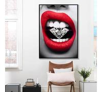 Sexy Red Lips with Diamond Canvas Painting Posters and Prints Wall Art Pictures for Modern Home Living Room Decor 30x45cm frame
