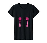 Sexy Retro Burlesque Pink Stripper Tassel Pasties Bachelor Value Graphic T-Shirt, Women, Black, S