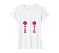 Sexy Retro Burlesque Pink Stripper Tassel Pasties Bachelor Value Graphic T-Shirt, Women, White, S