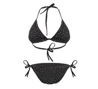 Sexy Rhinestone Bikini Set for Women Two Piece Swimwear Side Tie Triangle Thong Halter Bra Top Glitter Swimsuit Shiny Bathing Suit Black