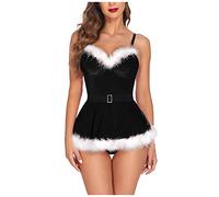 Sexy Santa Babydoll Underwear Female Sexy Mrs Claus Costume Women Naughty Sexy Lingerie for Women Sets Secret Santa Gifts Chemises & Negligees Christmas Outfits for Women (Black, XXL)