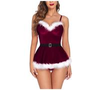 Sexy Santa Babydoll Underwear Female Sexy Mrs Claus Costume Women Naughty Sexy Lingerie for Women Sets Secret Santa Gifts Chemises & Negligees Christmas Outfits for Women (Wine, XL)