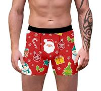 Sexy Santa Outfit, Woven Boxers for Men, 3d Novelty Xmas Underpants Breathable Comfortable Underwear Loose Festive Costumes Plus Size Soft Design Trunks Christmas Special Boyshort Style Retro