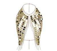 Sexy Sequin Body Chain Top for Women Sparkly Tassel Bikini Halter Chest Chain Backless Bra Crop Top for Disco Rave Clubbing Nightclub Beach (Gold)