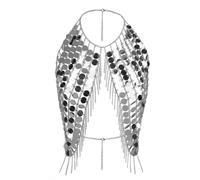 Sexy Sequin Body Chain Top for Women Sparkly Tassel Bikini Halter Chest Chain Backless Bra Crop Top for Disco Rave Clubbing Nightclub Beach, One Size, metallic sequins, Agate