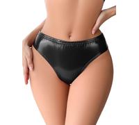 Sexy Shiny Metallic Low Waisted Bikini Briefs for Women High Cut Pvc Leather Panties Solid Seamless Soft Smooth Briefs Black M