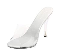 Sexy Shoes for Women Heels Slutty Slip On High Heel Mules Ladies Clear Square Toe Perspex Sandals Shoes Fashion Party Dress Work Evening Party Prom Wedding Bridal Heeled Shoes