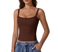 Sexy Sleeveless Tank Tops for Women Casual Vest Lace Top Double Lined Sexy Tank Top Spaghetti Strap Club Shirt Square Neck Sexy Vest Silk Bodysuit (Coffee, M)