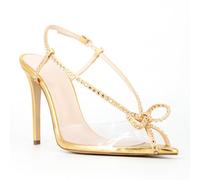 Sexy Stilettos Pointed Toe Sandals for Women, Fashion Clear Diamante High Heel Sandals, with Adjustable Ankle Strap, 4.7-inch Heel Height, for Party Prom Dress Shoes,Gold,2.5 UK